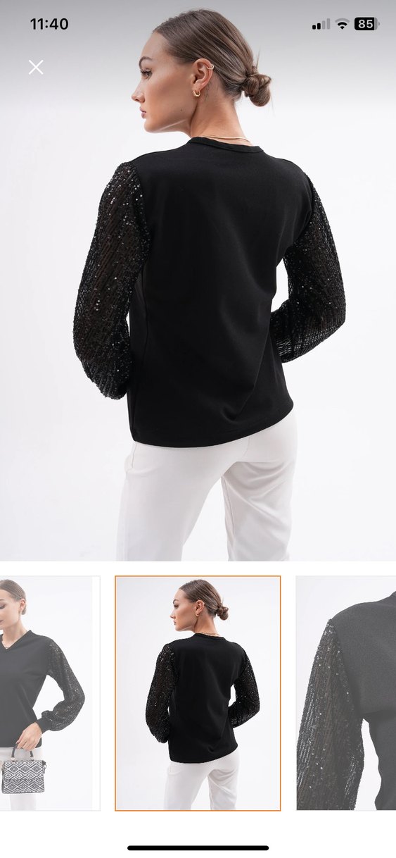 Siyah Payetli V Yaka Kadın Bluz - Görsel 4