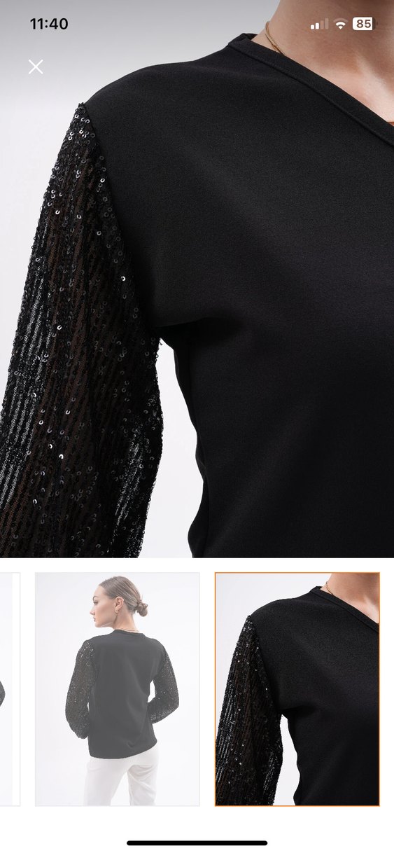 Siyah Payetli V Yaka Kadın Bluz - Görsel 3
