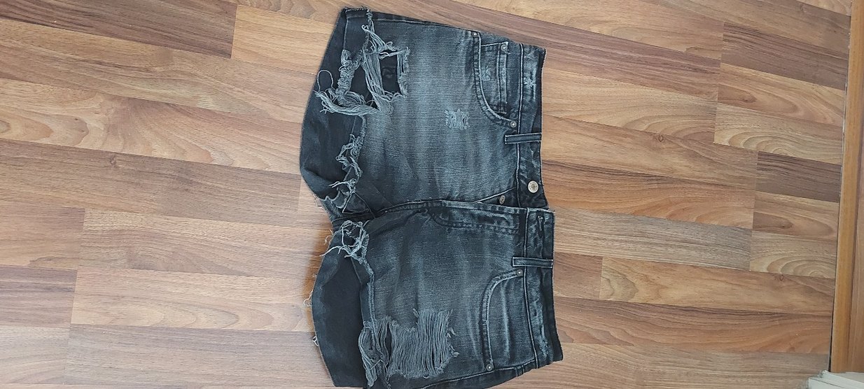 Gri Kadın Grunge Punk Mini Kot Şort - Görsel 2