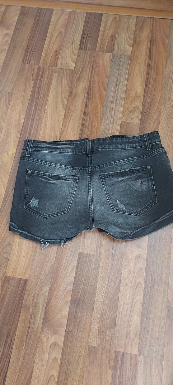 Gri Kadın Grunge Punk Mini Kot Şort - Görsel 3