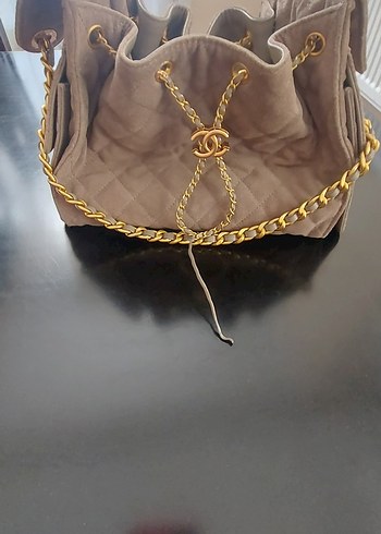 Bej Zincir Detaylı Kadın Süet Çanta - Görsel 5