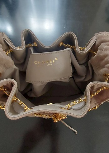 Bej Zincir Detaylı Kadın Süet Çanta - Görsel 6