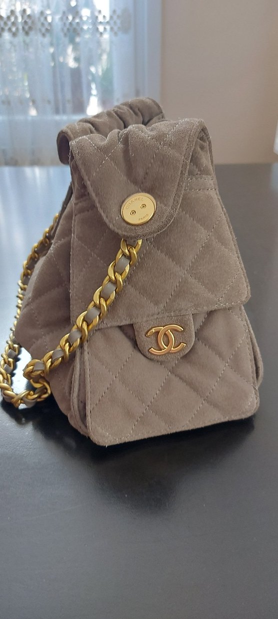 Bej Zincir Detaylı Kadın Süet Çanta - Görsel 3