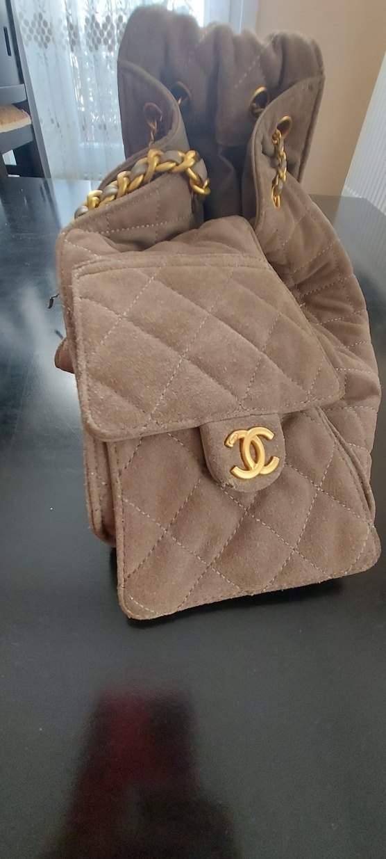 Bej Zincir Detaylı Kadın Süet Çanta - Görsel 4