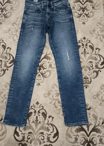 Erkek Mavi Denim Regular Fit Yırtık Detaylı Jean