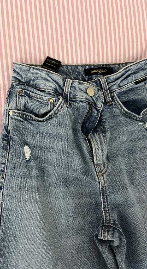 Kadın Mavi Bol Kesim Kot Pantolon - Görsel 5