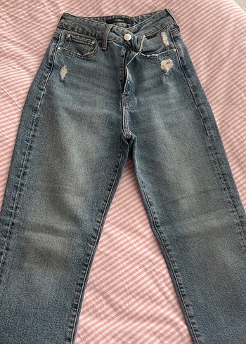 Kadın Mavi Kot Pantolon Kemer Detaylı - Görsel 9