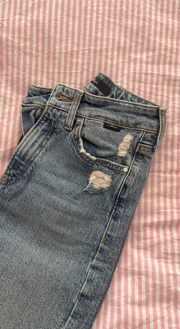 Kadın Mavi Kot Pantolon Kemer Detaylı - Görsel 4