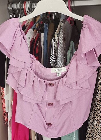İpekyol crop lila bluz