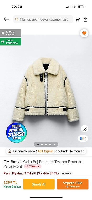 Zara muadil peluş mont