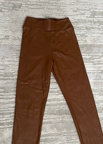 Kahverengi Deri Tayt - Görsel 2