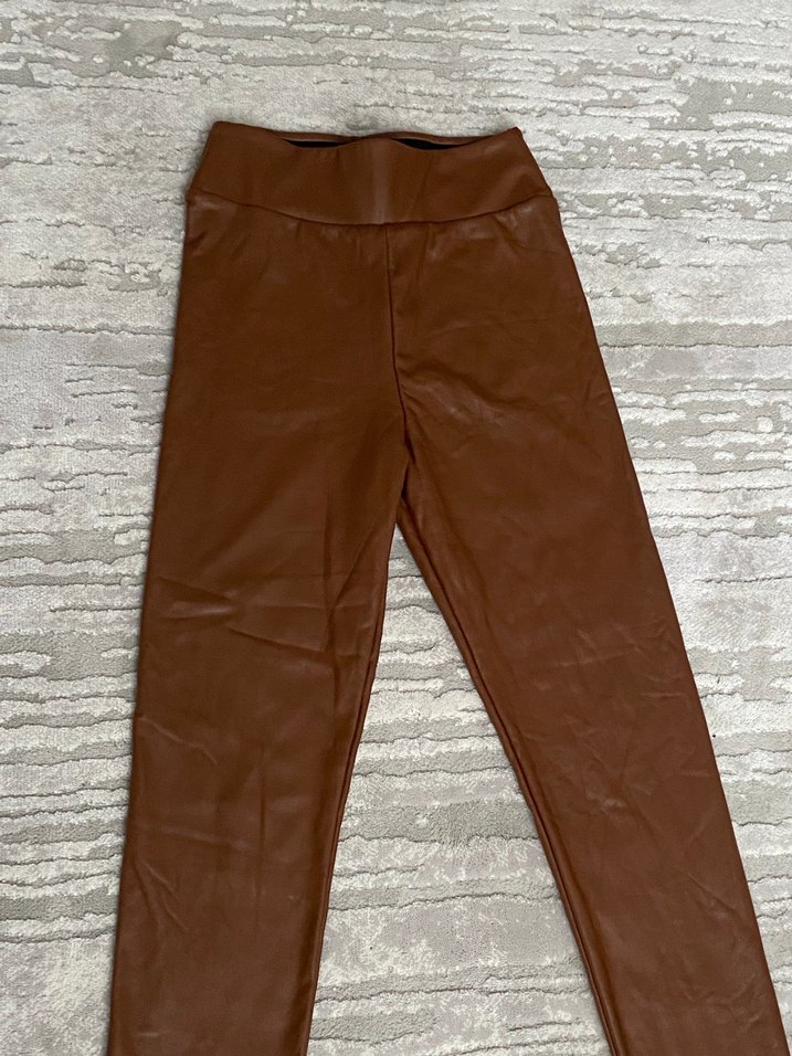 Kahverengi Deri Tayt - Görsel 2