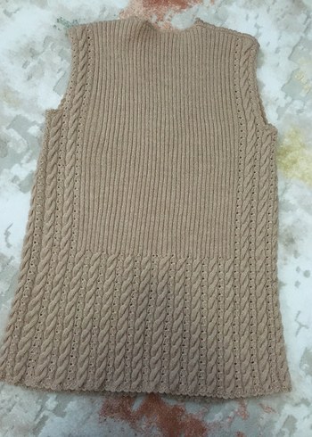 Bej V Yaka Örgü Kadın Yelek - Görsel 2