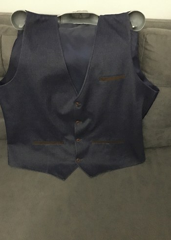 Erkek Koyu Mavi Denim Düğmeli Yelek - Görsel 2