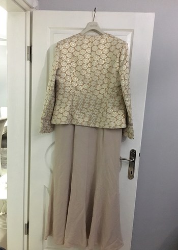 Bej Drapeli Uzun Kadın Elbise - Görsel 3