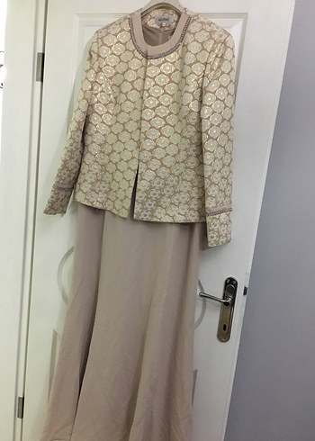 Bej Drapeli Uzun Kadın Elbise - Görsel 2