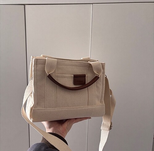 Beden camel Renk Krem kanvas tote bag
