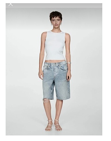 Mango Dekoratif yırtıklı denim bermuda şort