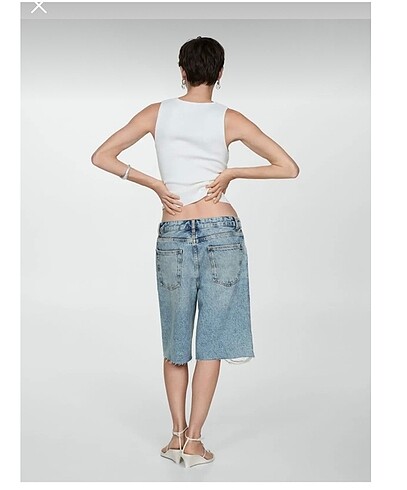m Beden mavi Renk Dekoratif yırtıklı denim bermuda şort