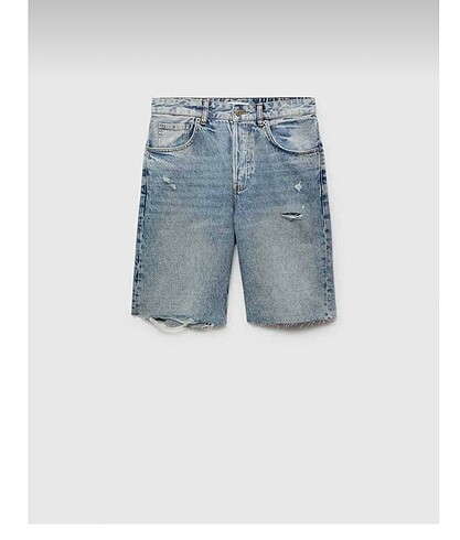 Dekoratif yırtıklı denim bermuda şort