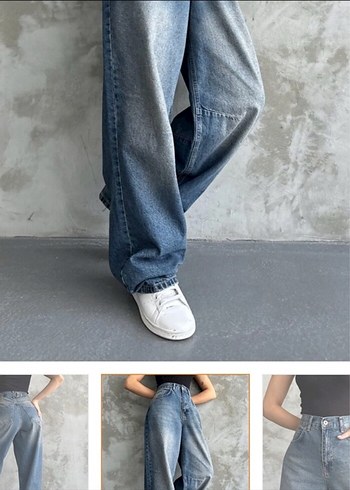 Mavi Bol Kesim Midi Denim Kadın Pantolon