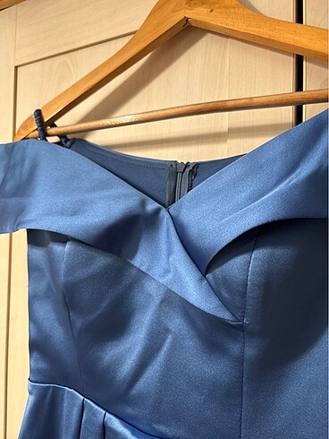 JOVIAN Kadın omzu düşük kısa abiye elbise parlament mavisi - Görsel 5