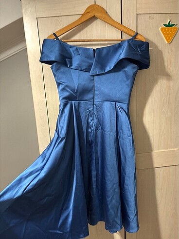 JOVIAN Kadın omzu düşük kısa abiye elbise parlament mavisi - Görsel 6