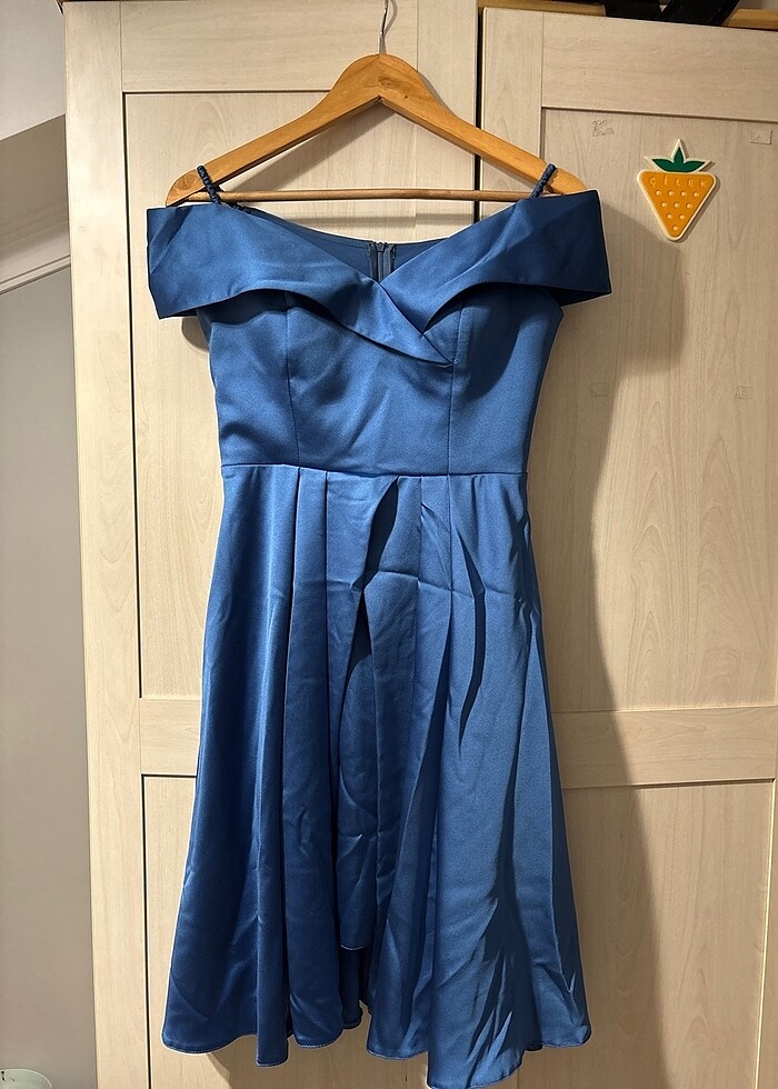 JOVIAN Kadın omzu düşük kısa abiye elbise parlament mavisi - Görsel 3