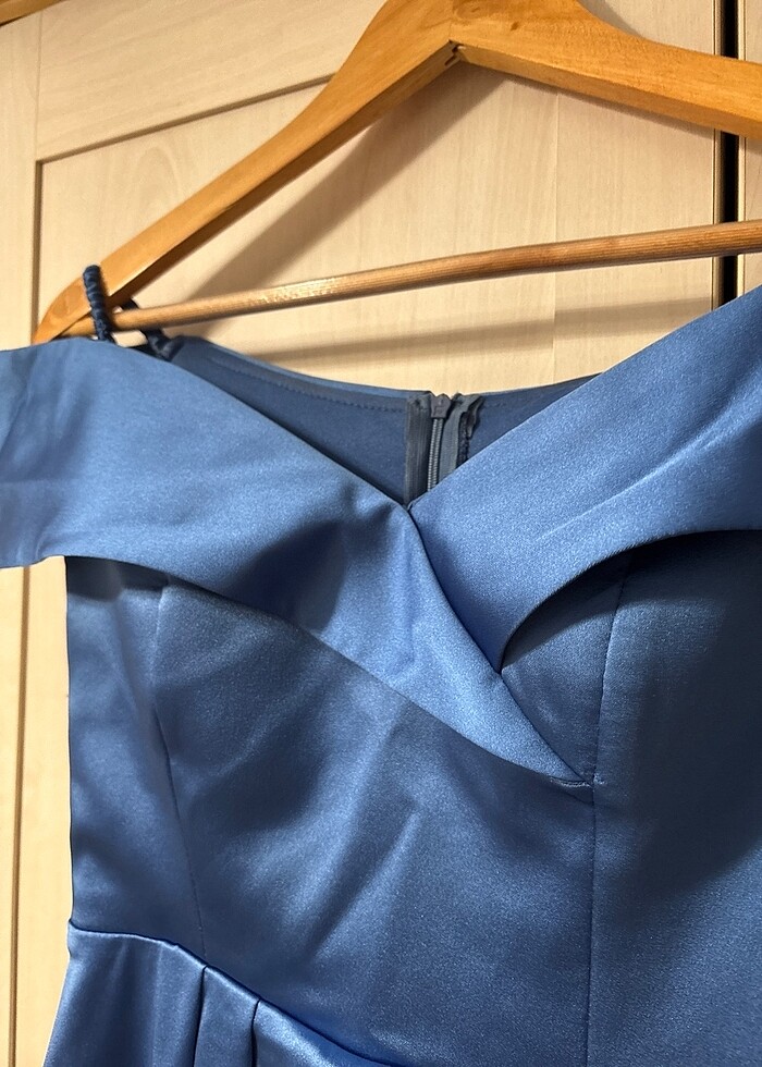 JOVIAN Kadın omzu düşük kısa abiye elbise parlament mavisi - Görsel 5