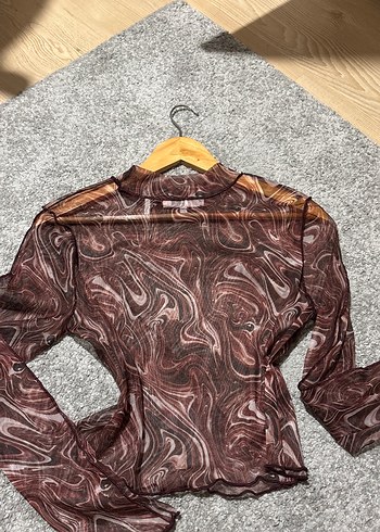 Kadın bordo desenli transparan bluz