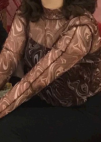 Kadın bordo desenli transparan bluz - Görsel 6