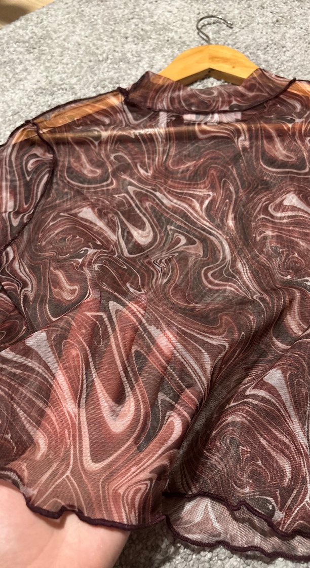 Kadın bordo desenli transparan bluz - Görsel 3