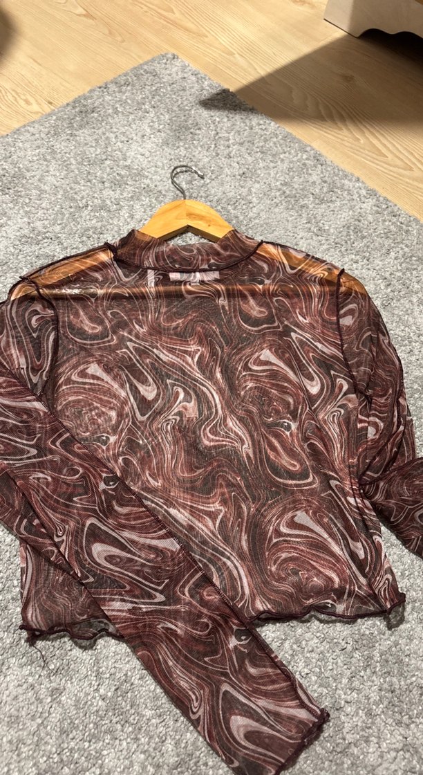 Kadın bordo desenli transparan bluz - Görsel 2