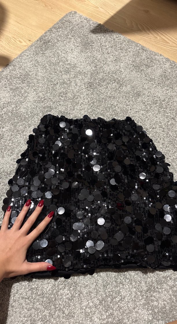 Siyah Payetli Mini Etek M beden - Görsel 4