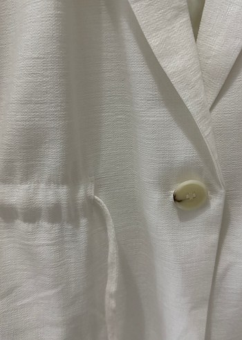 Quzu Beyaz Düğmeli Keten Kadın Blazer Ceket
