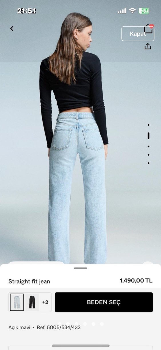 bershka straight Gri Düz Paça Kadın Jean - Görsel 2