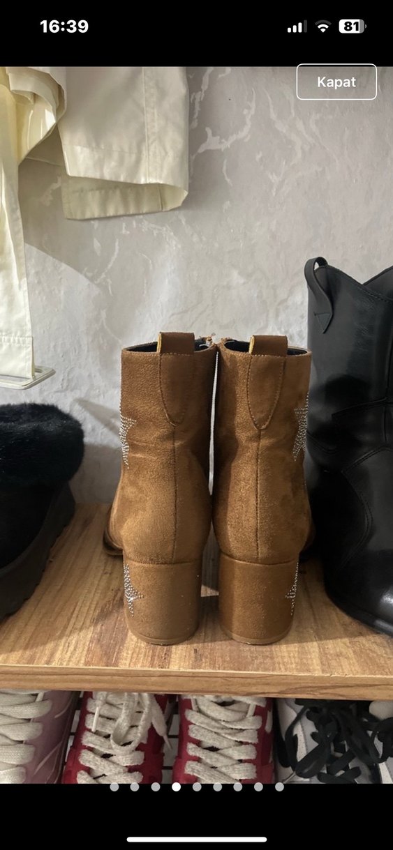 Yildiz desenli topuklu Kahverengi Süet Nakışlı Kadın Topuklu Bot - Görsel 4