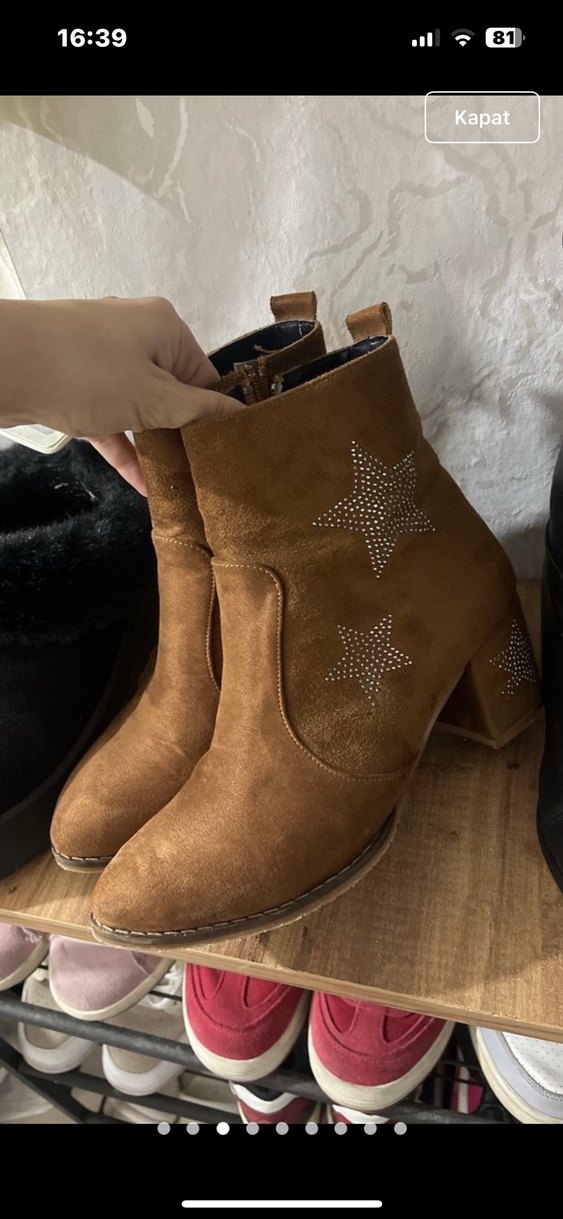 Yildiz desenli topuklu Kahverengi Süet Nakışlı Kadın Topuklu Bot - Görsel 3