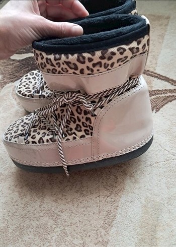 Kar Botu Leopar Desenli Tüylü Kadın Dolgu Topuk Bot - Görsel 6