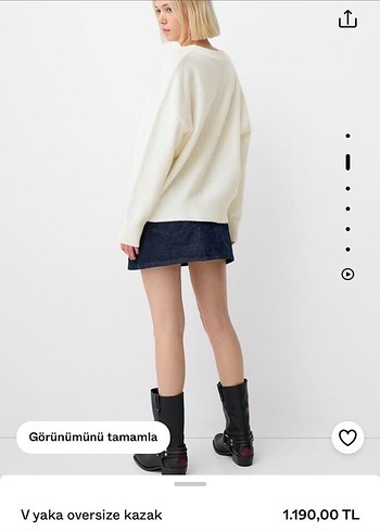 bershka Beyaz V Yaka Oversize Kadın Kazak - Görsel 3