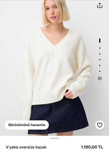 bershka Beyaz V Yaka Oversize Kadın Kazak - Görsel 2