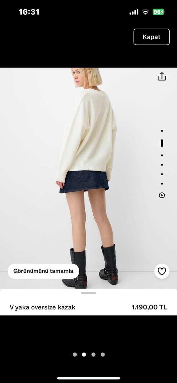 bershka Beyaz V Yaka Oversize Kadın Kazak - Görsel 3