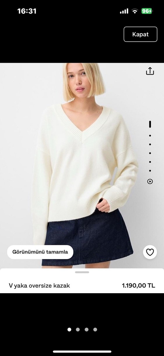 bershka Beyaz V Yaka Oversize Kadın Kazak - Görsel 2