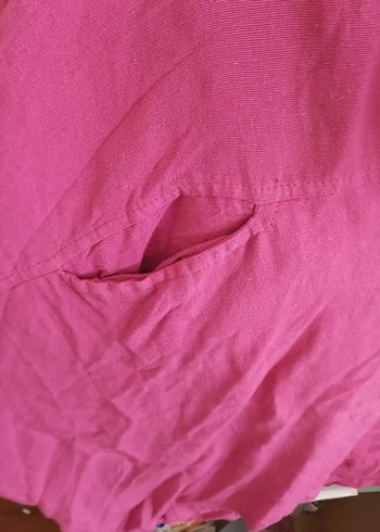 Pembe V Yaka Keten Kadın Gömlek - Görsel 2