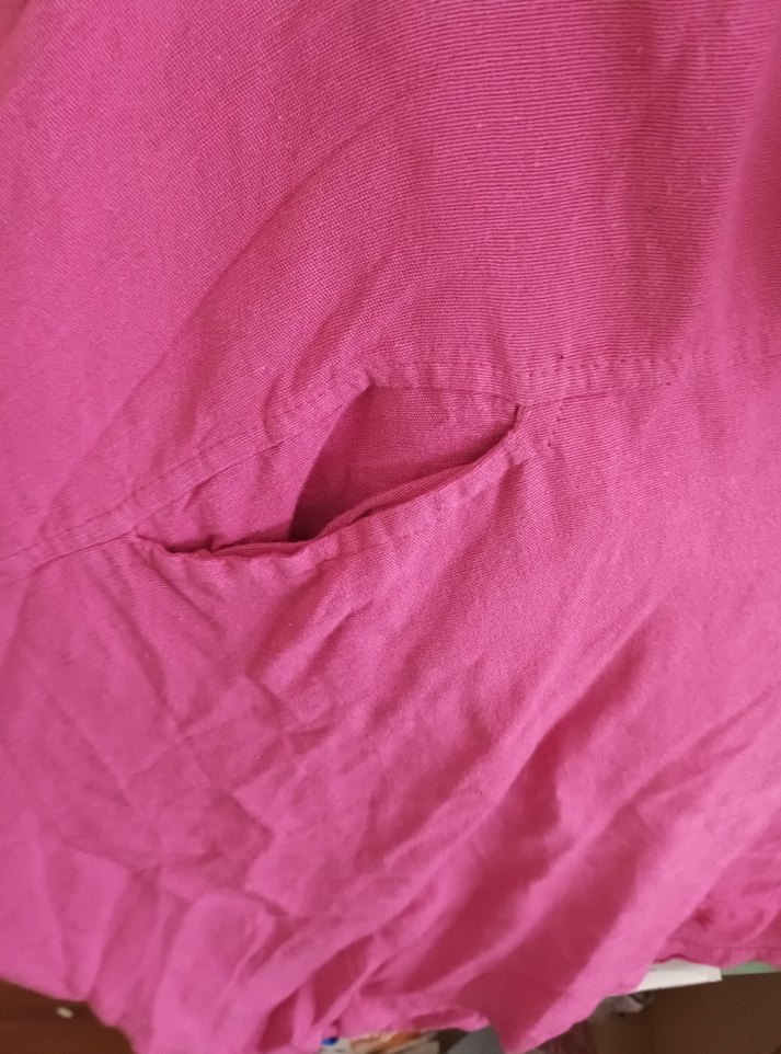 Pembe V Yaka Keten Kadın Gömlek - Görsel 2