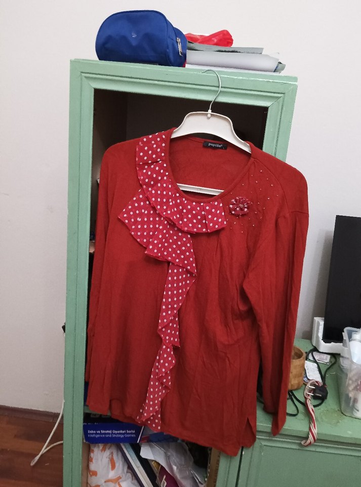 Kiremit Rengi Fırfırlı Hamile Bluzu - Görsel 2