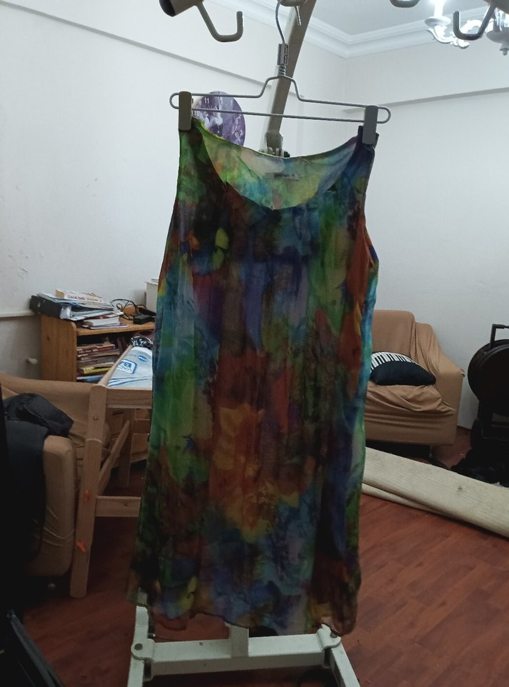 Renkli Bağlama Desenli Uzun Bohem Askısız Tunik ya da Elbise. - Görsel 2