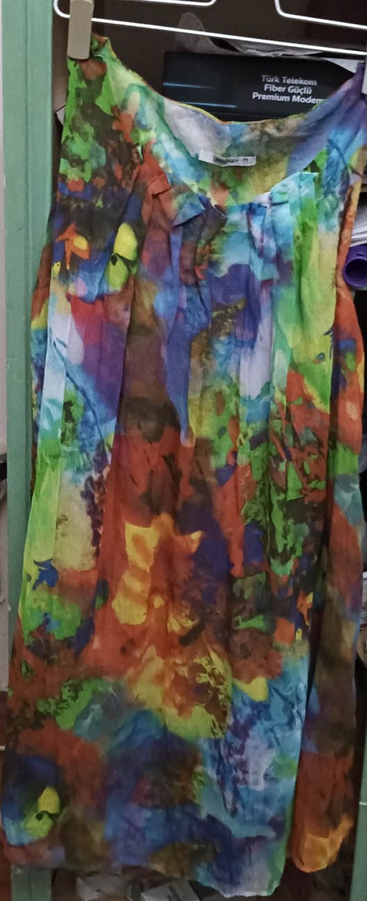 Renkli Bağlama Desenli Uzun Bohem Askısız Tunik ya da Elbise. - Görsel 3