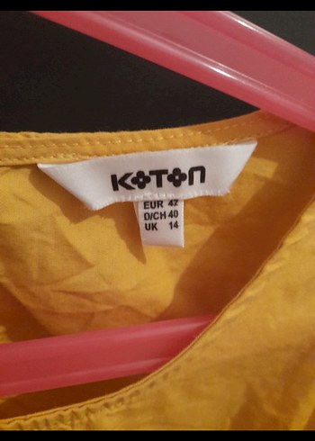 Sarı Keten Kadın Bluz, Kısa Kollu, Fırfırlı - Görsel 2