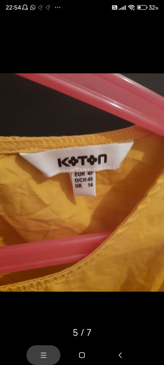 Sarı Keten Kadın Bluz, Kısa Kollu, Fırfırlı - Görsel 2